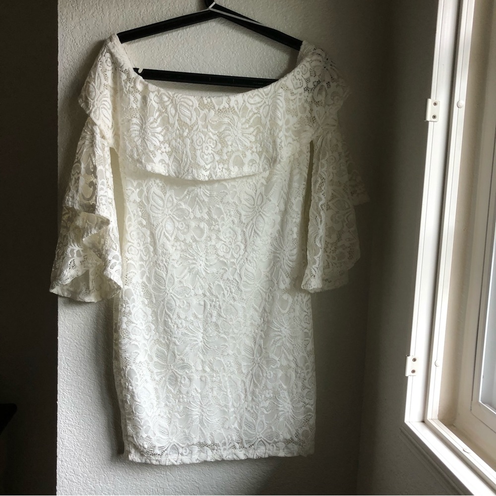 Lace Dress | Ambiance White Knee Length Cocktail Dress Size M